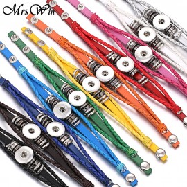 Hot Sale Leather Snap Button Bracelet 13 Colors Braided Leather Snap Bracelets for Women Men Buttons Jewelry