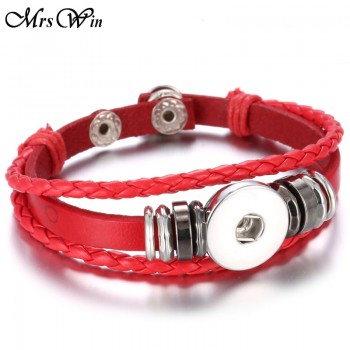 Hot Sale Leather Snap Button Bracelet 13 Colors Braided Leather Snap Bracelets for Women Men Buttons Jewelry
