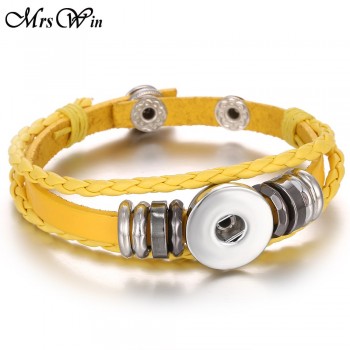Hot Sale Leather Snap Button Bracelet 13 Colors Braided Leather Snap Bracelets for Women Men Buttons Jewelry