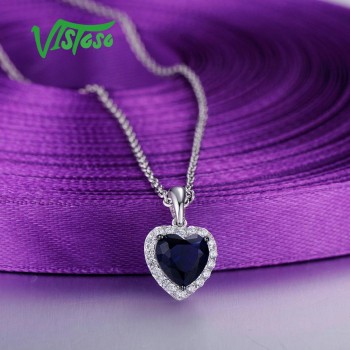 VISTOSO Jewelry Sets For Woman Blue Crystal Stones Jewelry Set Heart Earrings Pendant 925 Sterling Silver Fashion Fine Jewelry