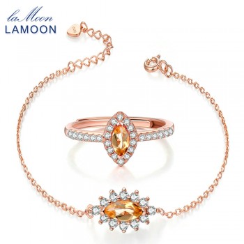 LAMOON Natural Yellow Citrine Gemstone 100% Real S925 Sterling Silver Jewelry Sets Fine Jewelry for Women Wedding Gift V005-1