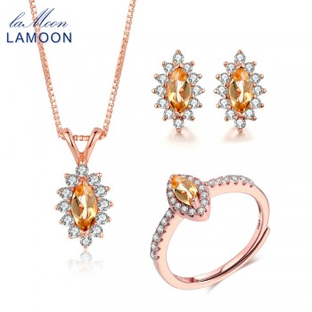 LAMOON Natural Yellow Citrine Gemstone 100% Real S925 Sterling Silver Jewelry Sets Fine Jewelry for Women Wedding Gift V005-1