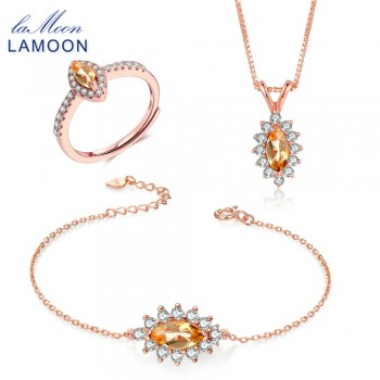 LAMOON Natural Yellow Citrine Gemstone 100% Real S925 Sterling Silver Jewelry Sets Fine Jewelry for Women Wedding Gift V005-1
