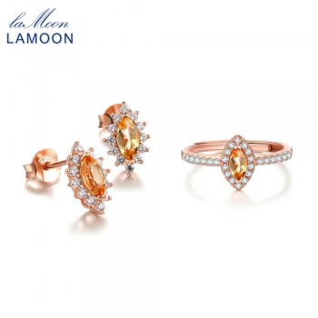 LAMOON Natural Yellow Citrine Gemstone 100% Real S925 Sterling Silver Jewelry Sets Fine Jewelry for Women Wedding Gift V005-1