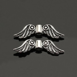 DoreenBeads 50 Pieces Antique Silver Color Angel Wing Charm Spacers Beads 23x7mm Jewelry Making Accessories For DIY (B05959)