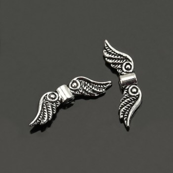 DoreenBeads 50 Pieces Antique Silver Color Angel Wing Charm Spacers Beads 23x7mm Jewelry Making Accessories For DIY (B05959)