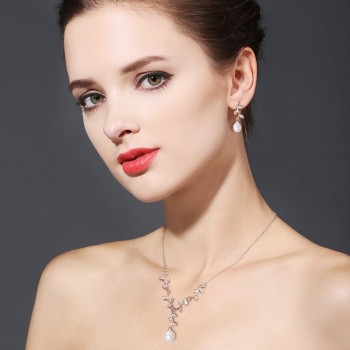 FENASY Pearl Jewelry,Pink Jewelry Sets for Women Natural Pearl leaves Necklace/Earring,earings fashion jewelry box christmas