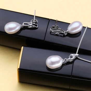 MINTHA 925 Sterling Silver black Pearl jewelry sets for women,vintage pearl necklace long earrings,wedding jewelry chain