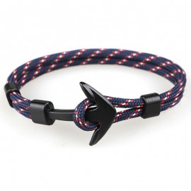 Fashion Black Anchor Bracelets Men Charm 550 Survival Rope Chain Paracord Bracelet Male Wrap Metal Sport Hooks