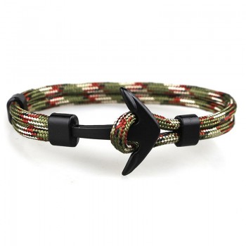Fashion Black Anchor Bracelets Men Charm 550 Survival Rope Chain Paracord Bracelet Male Wrap Metal Sport Hooks