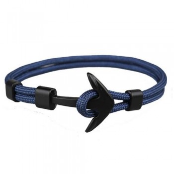Fashion Black Anchor Bracelets Men Charm 550 Survival Rope Chain Paracord Bracelet Male Wrap Metal Sport Hooks