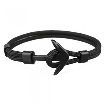 Fashion Black Anchor Bracelets Men Charm 550 Survival Rope Chain Paracord Bracelet Male Wrap Metal Sport Hooks