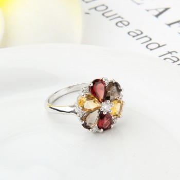 GEMS BALLET Natural Garnet Smoky Quartz Citrine Jewelry Set 925 Sterling Silver  Earrings Ring Set For Women Wedding Jewelry