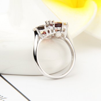 GEMS BALLET Natural Garnet Smoky Quartz Citrine Jewelry Set 925 Sterling Silver  Earrings Ring Set For Women Wedding Jewelry