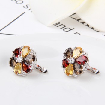 GEMS BALLET Natural Garnet Smoky Quartz Citrine Jewelry Set 925 Sterling Silver  Earrings Ring Set For Women Wedding Jewelry