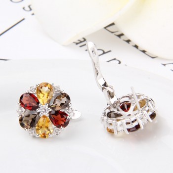 GEMS BALLET Natural Garnet Smoky Quartz Citrine Jewelry Set 925 Sterling Silver  Earrings Ring Set For Women Wedding Jewelry