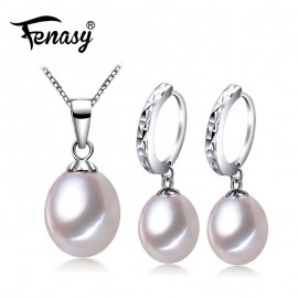 FENASY Pearl Jewelry,Pearl Pendant Necklace, Freshwater Pearl Earrings, with 925 Sterling Silver ,J00s