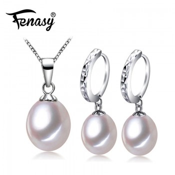 FENASY Pearl Jewelry,Pearl Pendant Necklace, Freshwater Pearl Earrings, with 925 Sterling Silver ,J00s