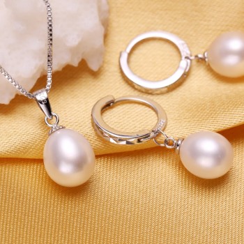 FENASY Pearl Jewelry,Pearl Pendant Necklace, Freshwater Pearl Earrings, with 925 Sterling Silver ,J00s