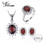 JewelryPalace Garnet Ring Pendant Earring and a Gift Chain Diana Jewelry Set Pure 925 Sterling Silver Crystal Jewelry for Women
