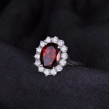 JewelryPalace Garnet Ring Pendant Earring and a Gift Chain Diana Jewelry Set Pure 925 Sterling Silver Crystal Jewelry for Women
