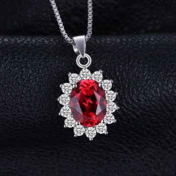 JewelryPalace Garnet Ring Pendant Earring and a Gift Chain Diana Jewelry Set Pure 925 Sterling Silver Crystal Jewelry for Women