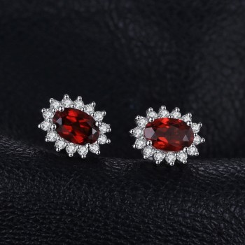 JewelryPalace Garnet Ring Pendant Earring and a Gift Chain Diana Jewelry Set Pure 925 Sterling Silver Crystal Jewelry for Women