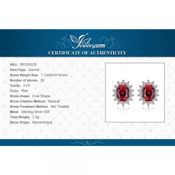 JewelryPalace Garnet Ring Pendant Earring and a Gift Chain Diana Jewelry Set Pure 925 Sterling Silver Crystal Jewelry for Women