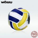 WOSTU Popular 925 Sterling Silver Volleyball Love Sport Ball Charm Beads fit Original Charm Bracelet DIY Jewelry Making DXC448