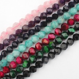 8mm Strand Natural Round Faceted Hexagon/Polygon Green Rose Tiger Eyes Sandstone Onyx Amazon Beads For Jewelry Making