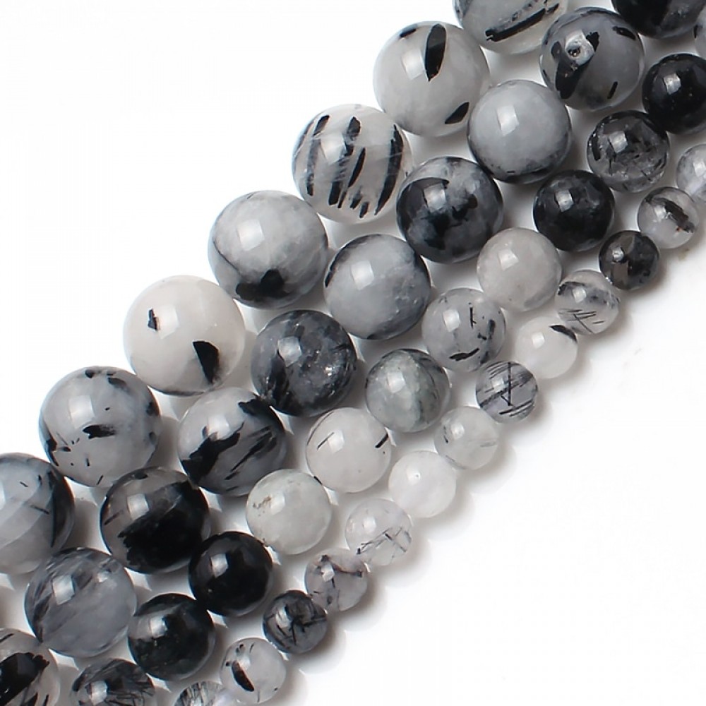 Natural Stone Beads Black Rutilated Quartz Round Beads For Jewelry Making 15inches/strand 6/8/10/12mm Pick Size