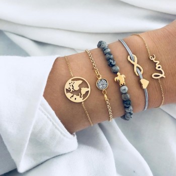 Multilayer Bohemian Handmade Pink Crystal Beads Bracelets for Women Vintage Fashion Heart Tassel Bracelet Bangles Jewelry Gifts