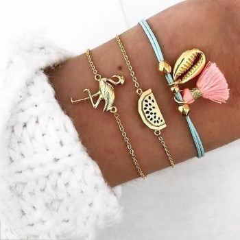 Multilayer Bohemian Handmade Pink Crystal Beads Bracelets for Women Vintage Fashion Heart Tassel Bracelet Bangles Jewelry Gifts