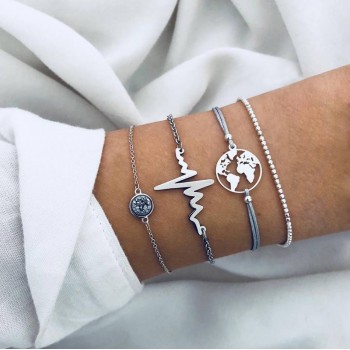 Multilayer Bohemian Handmade Pink Crystal Beads Bracelets for Women Vintage Fashion Heart Tassel Bracelet Bangles Jewelry Gifts
