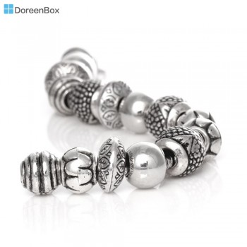 Doreen Box 50PCs Mixed Antique Silver  Acrylic Beads  Spacers Beads Fit European Charm  (B03266)