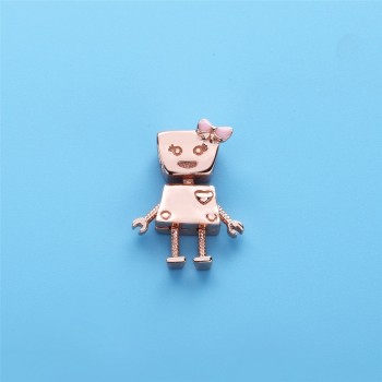 Slovecabin DIY Jewelry Marking Lovely Boy And Girl Robot Love Charm Bead 925 Sterling Silver Bella Bot Pink Enamel Bead 2 Colors