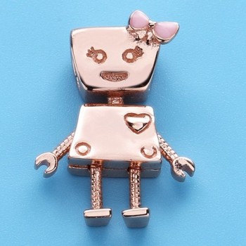 Slovecabin DIY Jewelry Marking Lovely Boy And Girl Robot Love Charm Bead 925 Sterling Silver Bella Bot Pink Enamel Bead 2 Colors