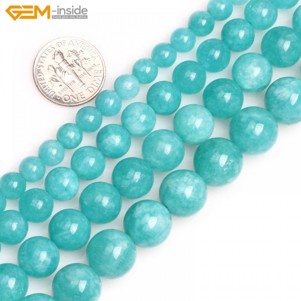 Gem-inside 6-12mm Round  Blue Jade Stone Beads Smooth Beads for Jewelry Making Beads 15 inches DIY