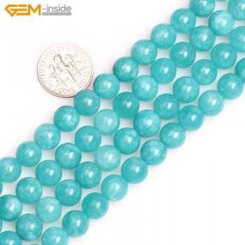 Gem-inside 6-12mm Round  Blue Jade Stone Beads Smooth Beads for Jewelry Making Beads 15 inches DIY