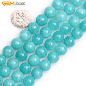 Gem-inside 6-12mm Round  Blue Jade Stone Beads Smooth Beads for Jewelry Making Beads 15 inches DIY