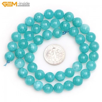 Gem-inside 6-12mm Round  Blue Jade Stone Beads Smooth Beads for Jewelry Making Beads 15 inches DIY