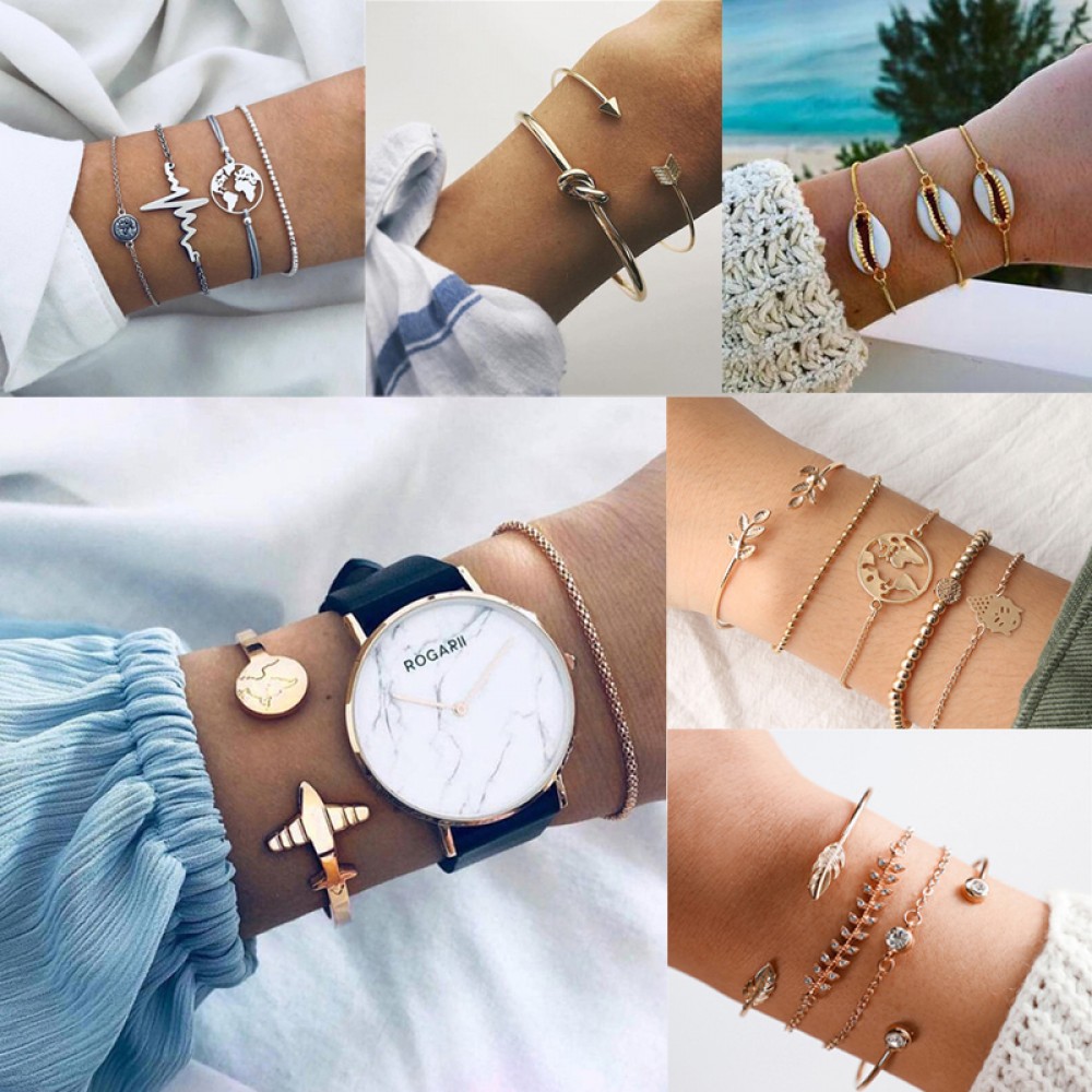 Boho Classic Arrow Knot Cuff Crystal Gem Multilayer Adjustable Open Bracelets For Women Statement Female Jewelry Drop Shipping