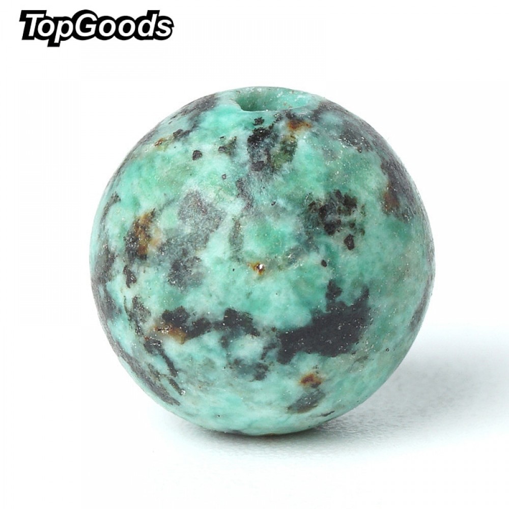 TopGoods Natural Gemstone Beads Green African Turquoise Stone Loose Rosary Beads 6/8/10mm Round Gem Stone For Bracelet Making