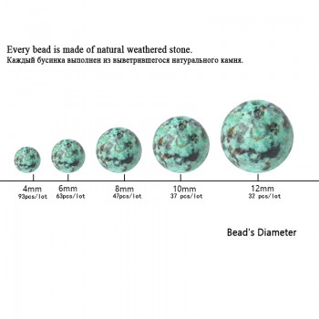 TopGoods Natural Gemstone Beads Green African Turquoise Stone Loose Rosary Beads 6/8/10mm Round Gem Stone For Bracelet Making