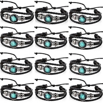 RINHOO Fashion 12 Constellations Leather Zodiac Sign Beads Bangle Bracelets For Women Men Boys Jewelry Travel Bracelets amp; Bangle