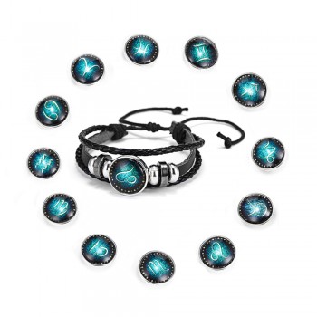RINHOO Fashion 12 Constellations Leather Zodiac Sign Beads Bangle Bracelets For Women Men Boys Jewelry Travel Bracelets amp; Bangle