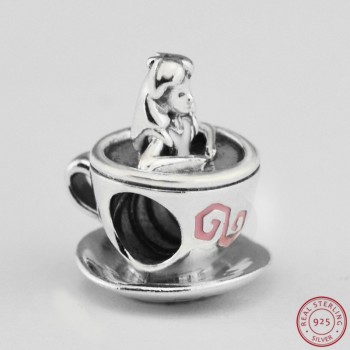 Desney Alice in Wonderland 3D Teacup Charm Beads for Women Jewelry Making DIY Fit PANDORA Charms Silver 925 Original FL581