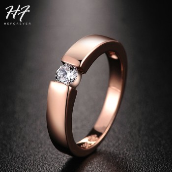 Rose Gold Color CZ Crystal High Polish Wedding Band Ring for Man and Woman R400 Xmas Fashion Jewelry