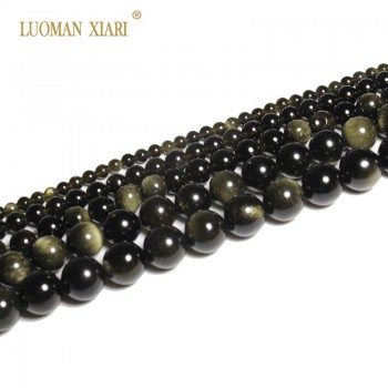 AAA+ Natural Stone Beads Round Golden Obsidian Beads For Jewelry Making DIY Bracelet Necklace 4/6/8/10/12/14 mm Strand 15