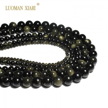 AAA+ Natural Stone Beads Round Golden Obsidian Beads For Jewelry Making DIY Bracelet Necklace 4/6/8/10/12/14 mm Strand 15